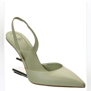 Fendi First Leather Slingback Vitello Pointed Toe Pumps in Green - NWT